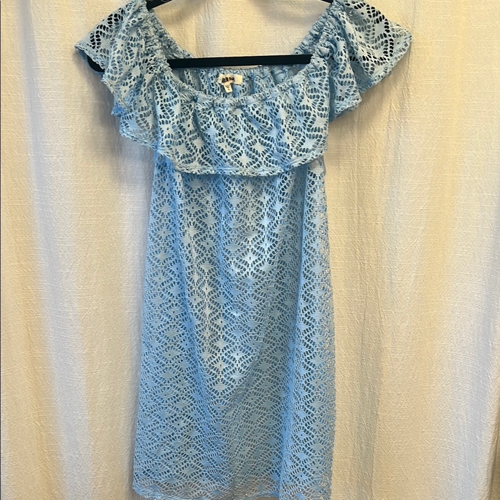 Miken Blue Off-Shoulder Sundress with Puff Sleeves